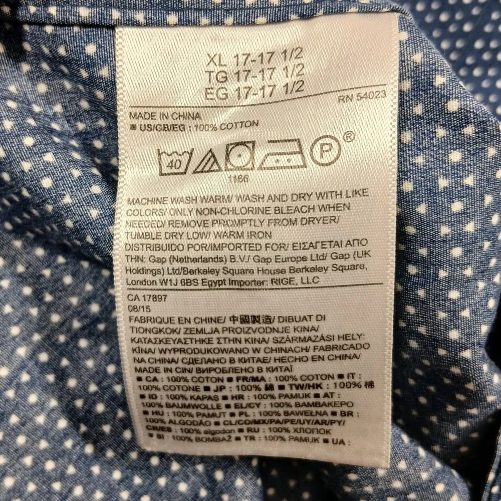 Banana‎ Republic Classic Fit Shirt Men's XL Blue Polka Dot Non-Iron Cotton